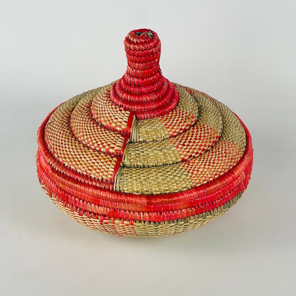 Ethiopian Traditional Lidded Basket 6 1/8” x 5”